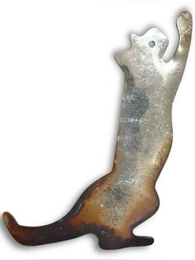 Vintage Mid Century Modern Silver Tone Leaping Cat Brooch 3” Patina